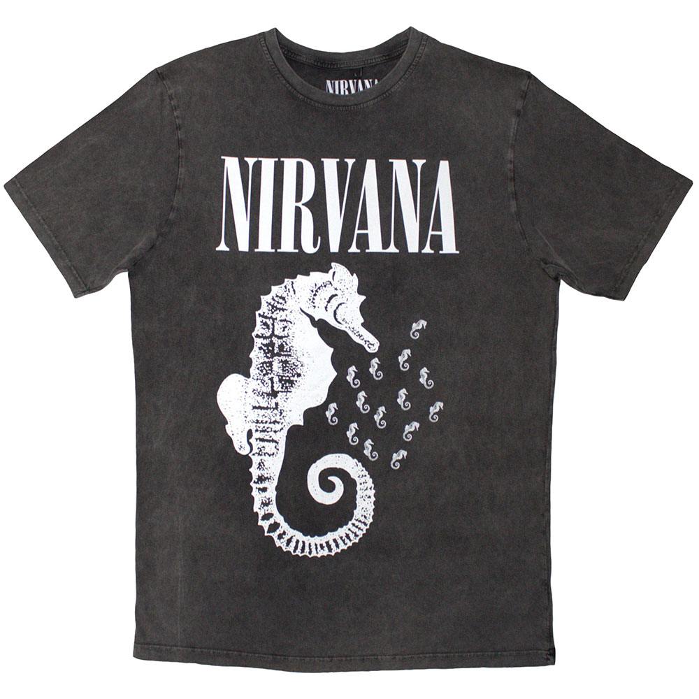 Nirvana - Seahorse & Logo Mono Heren Tshirt - Grijs